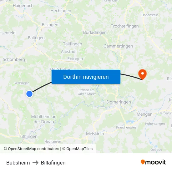 Bubsheim to Billafingen map