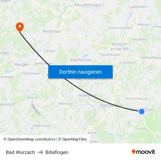 Bad Wurzach to Billafingen map