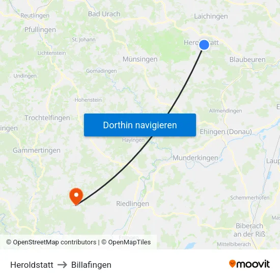 Heroldstatt to Billafingen map