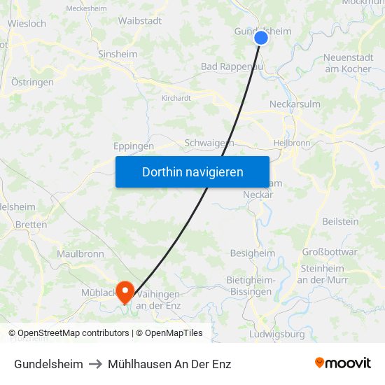Gundelsheim to Mühlhausen An Der Enz map