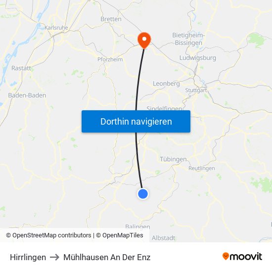 Hirrlingen to Mühlhausen An Der Enz map