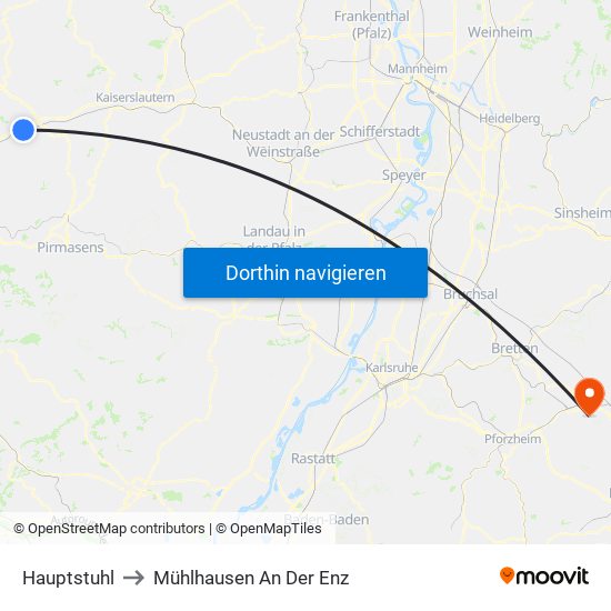 Hauptstuhl to Mühlhausen An Der Enz map