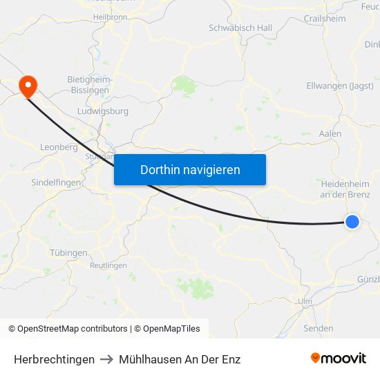 Herbrechtingen to Mühlhausen An Der Enz map