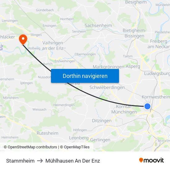 Stammheim to Mühlhausen An Der Enz map