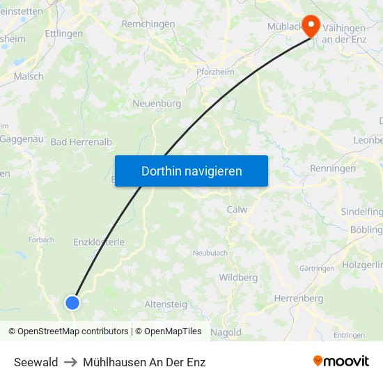 Seewald to Mühlhausen An Der Enz map