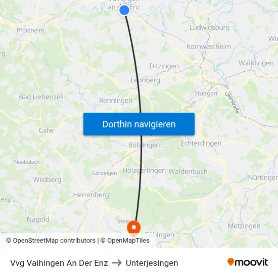 Vvg Vaihingen An Der Enz to Unterjesingen map