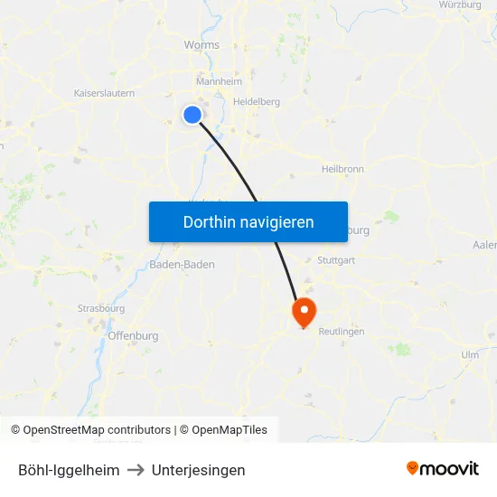 Böhl-Iggelheim to Unterjesingen map