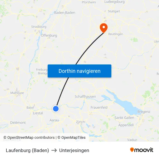 Laufenburg (Baden) to Unterjesingen map