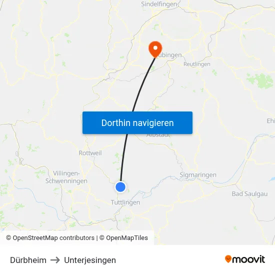 Dürbheim to Unterjesingen map