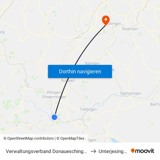 Verwaltungsverband Donaueschingen to Unterjesingen map