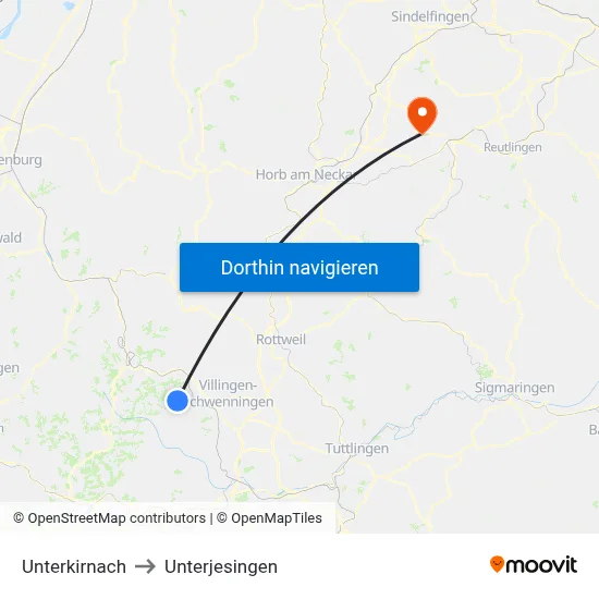 Unterkirnach to Unterjesingen map