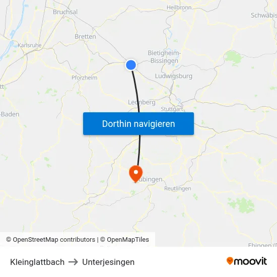 Kleinglattbach to Unterjesingen map