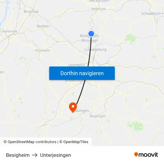 Besigheim to Unterjesingen map