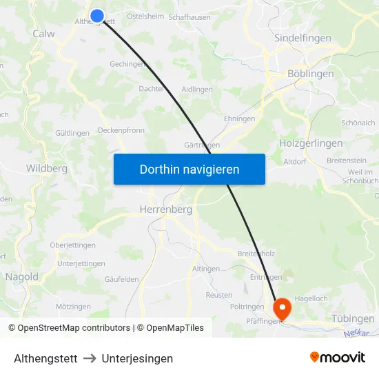 Althengstett to Unterjesingen map