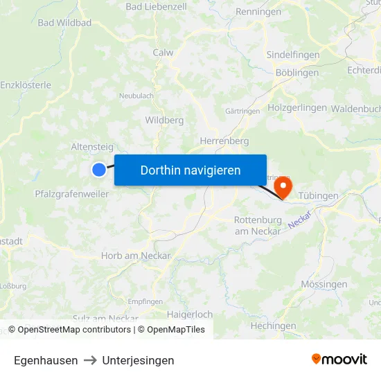 Egenhausen to Unterjesingen map