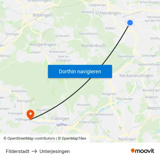 Filderstadt to Unterjesingen map