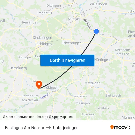 Esslingen Am Neckar to Unterjesingen map
