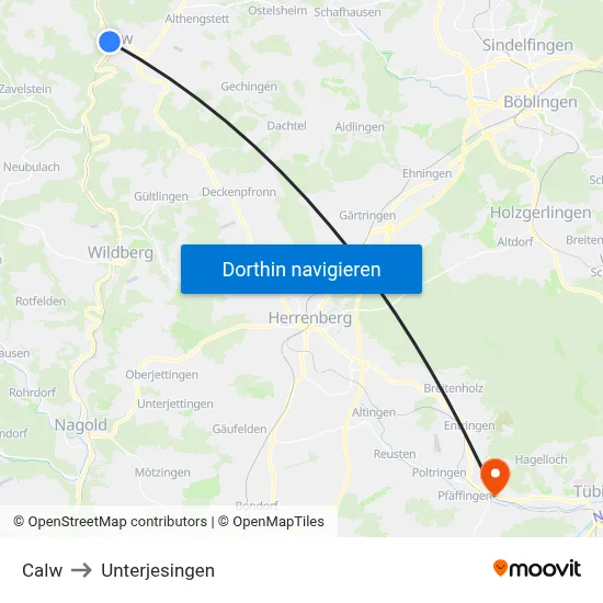 Calw to Unterjesingen map