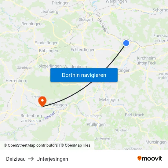 Deizisau to Unterjesingen map