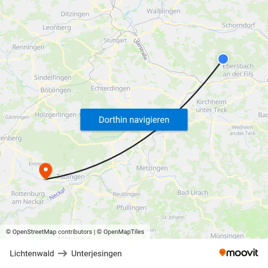 Lichtenwald to Unterjesingen map