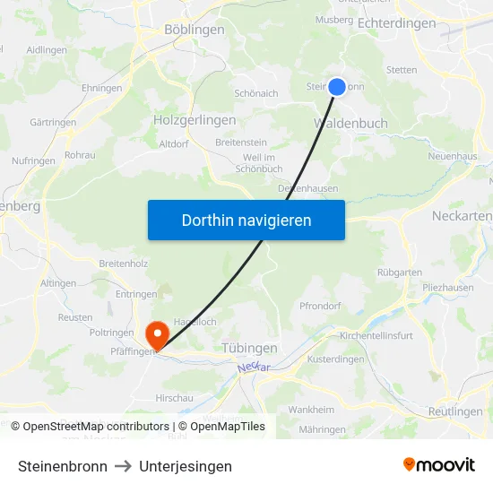 Steinenbronn to Unterjesingen map
