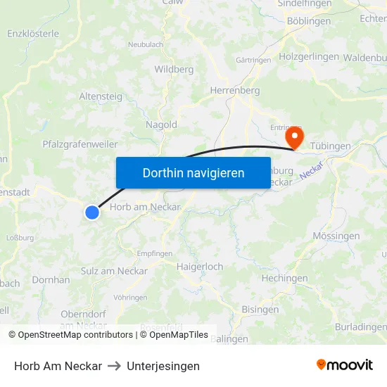 Horb Am Neckar to Unterjesingen map