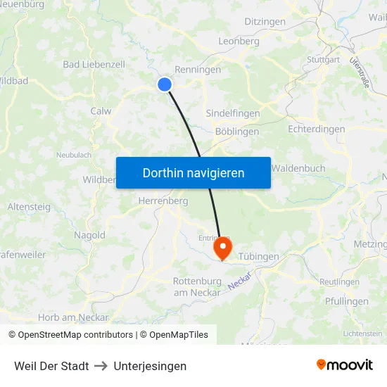 Weil Der Stadt to Unterjesingen map