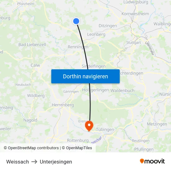 Weissach to Unterjesingen map