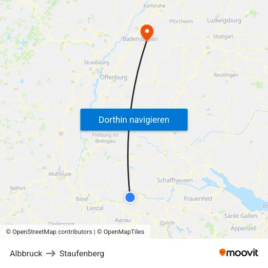 Albbruck to Staufenberg map