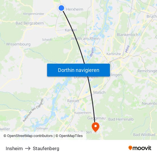 Insheim to Staufenberg map