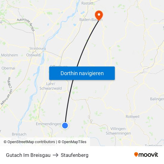 Gutach Im Breisgau to Staufenberg map