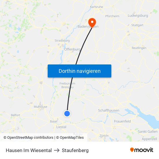 Hausen Im Wiesental to Staufenberg map