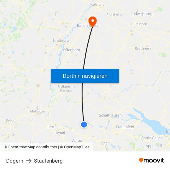 Dogern to Staufenberg map