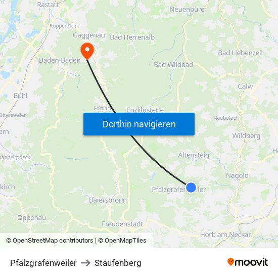 Pfalzgrafenweiler to Staufenberg map