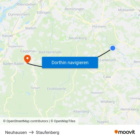 Neuhausen to Staufenberg map