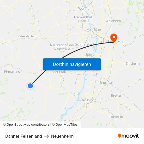 Dahner Felsenland to Neuenheim map
