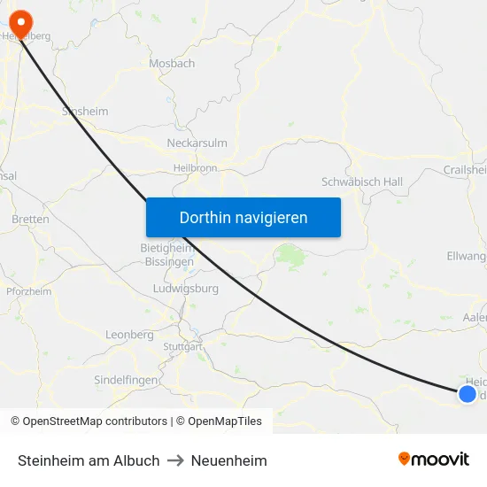 Steinheim am Albuch to Neuenheim map