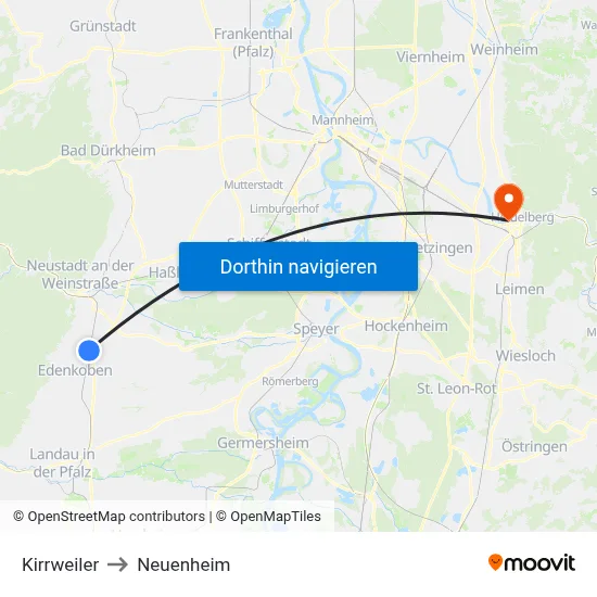 Kirrweiler to Neuenheim map