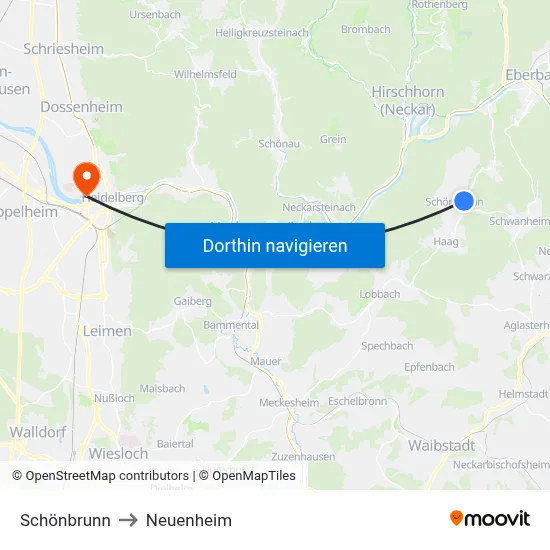 Schönbrunn to Neuenheim map
