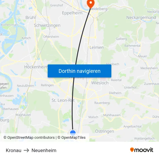 Kronau to Neuenheim map