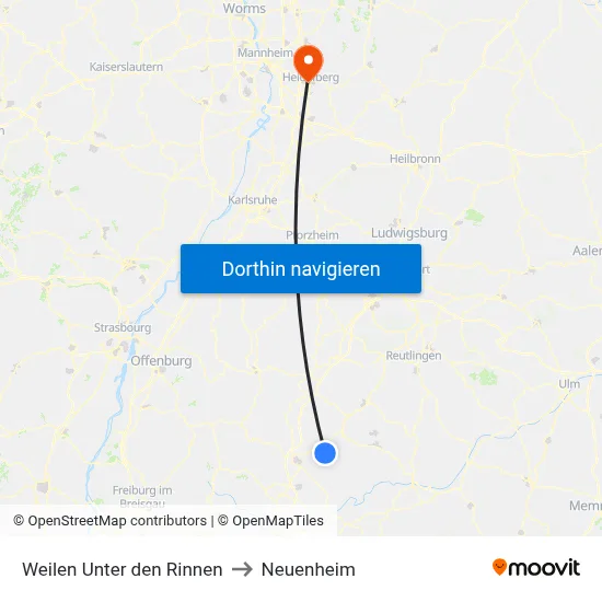 Weilen Unter den Rinnen to Neuenheim map