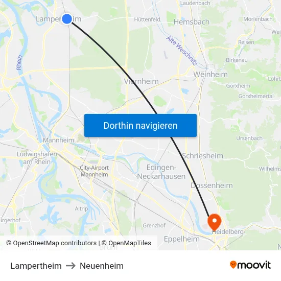 Lampertheim to Neuenheim map