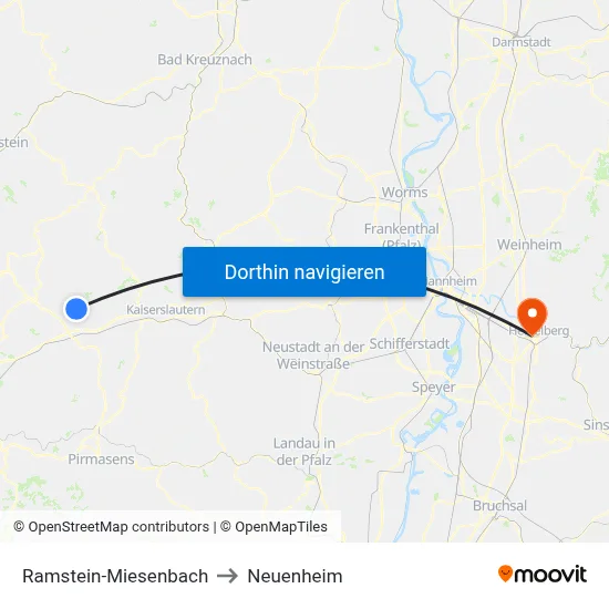 Ramstein-Miesenbach to Neuenheim map