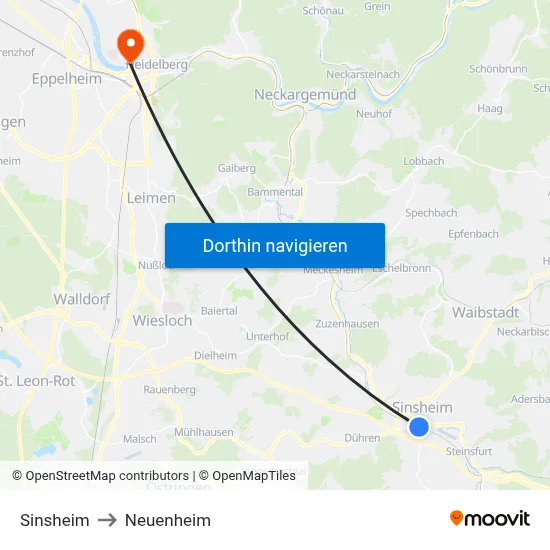 Sinsheim to Neuenheim map