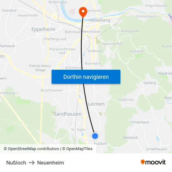 Nußloch to Neuenheim map