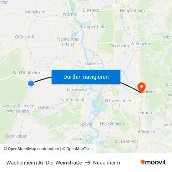 Wachenheim An Der Weinstraße to Neuenheim map