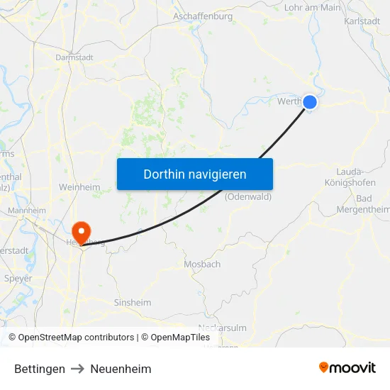 Bettingen to Neuenheim map