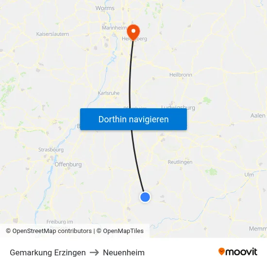 Gemarkung Erzingen to Neuenheim map