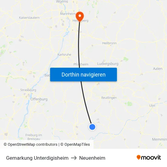 Gemarkung Unterdigisheim to Neuenheim map