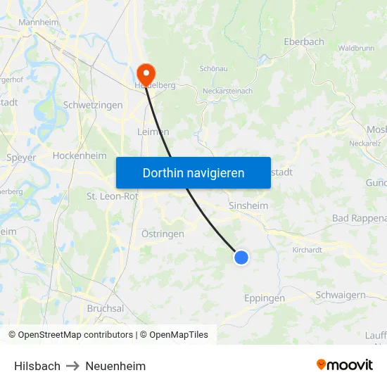 Hilsbach to Neuenheim map